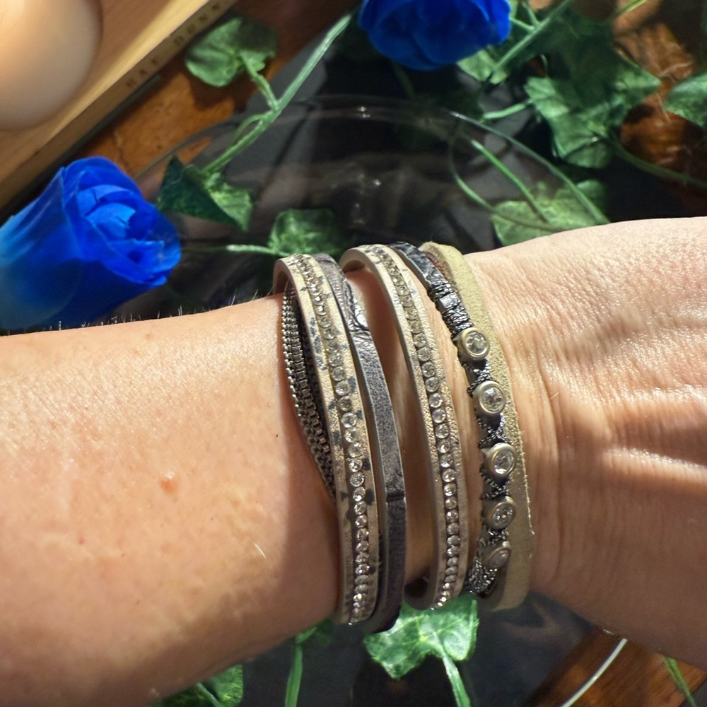 Elegant Silver and Tan Bracelet Set